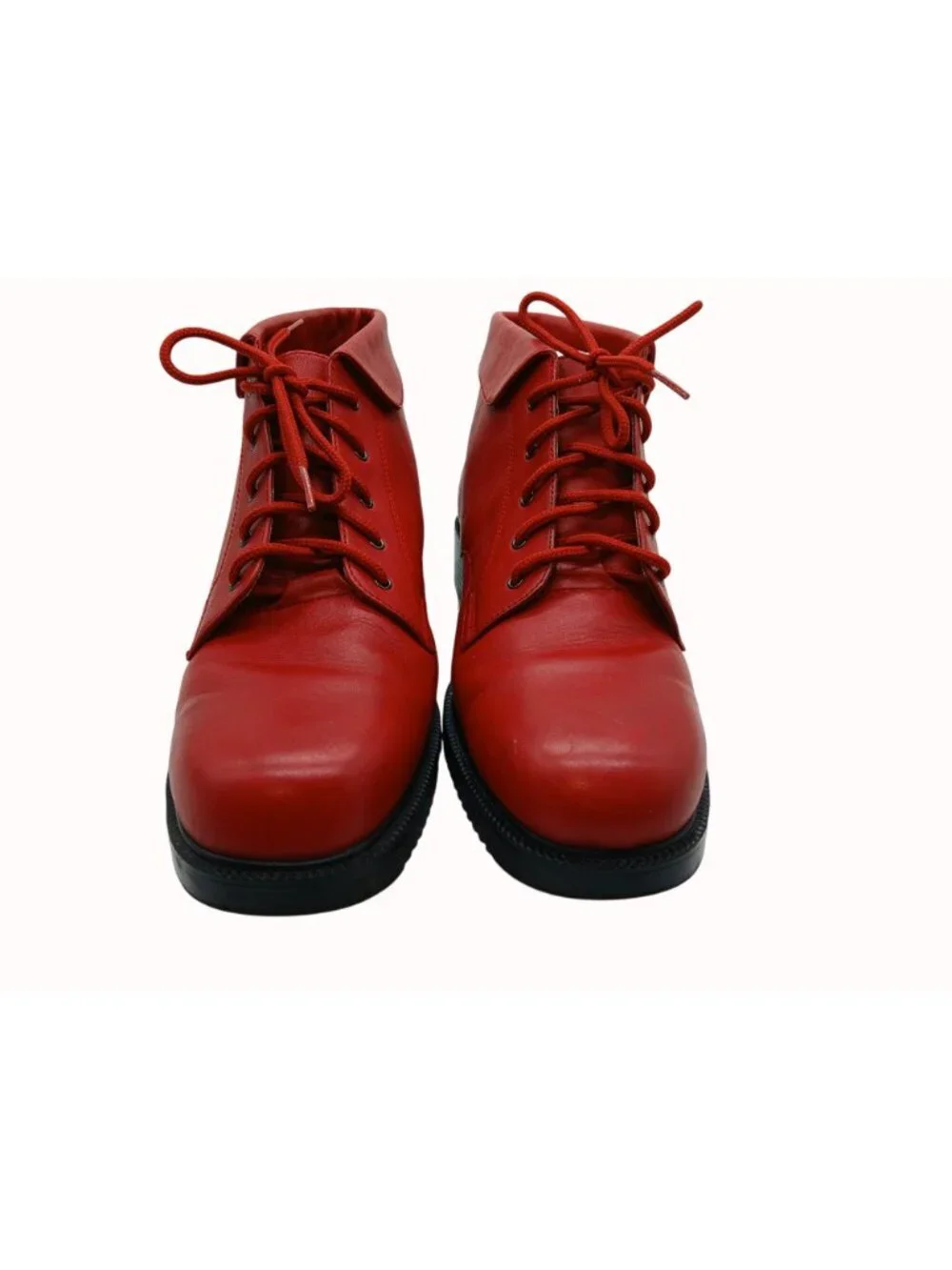 Vintage Danexx Prince Womens Red Leather Ankle Boots Size 11 Black Sole Lace Up